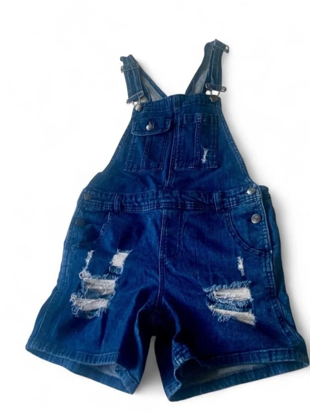 No Boundaries y2k blue denim distressed overalls short size small